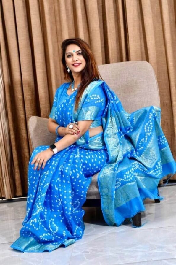 Blue Pure Bandhej silk saree-VEER1a