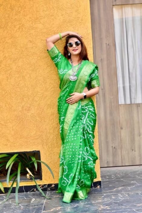 Green Pure Bandhej silk saree-Veer1F
