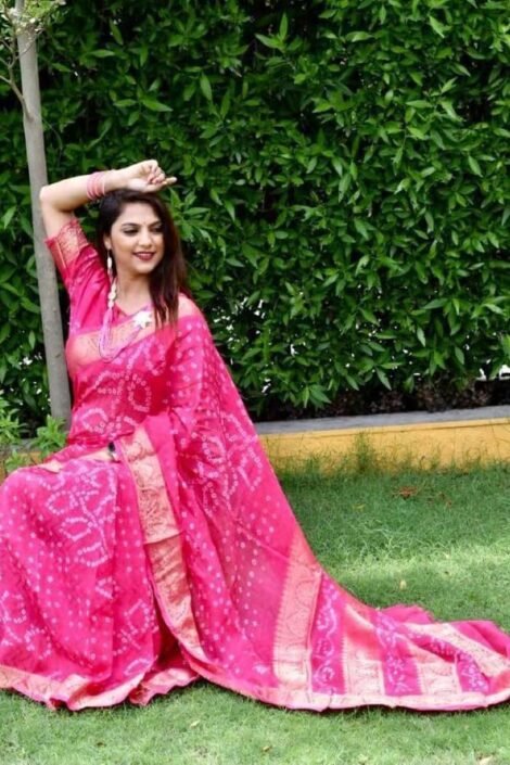 Pink Pure Bandhej silk saree-veer1Ca