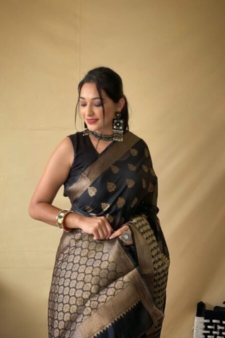 Beauty Black Cotton Linen Saree-TAS03db