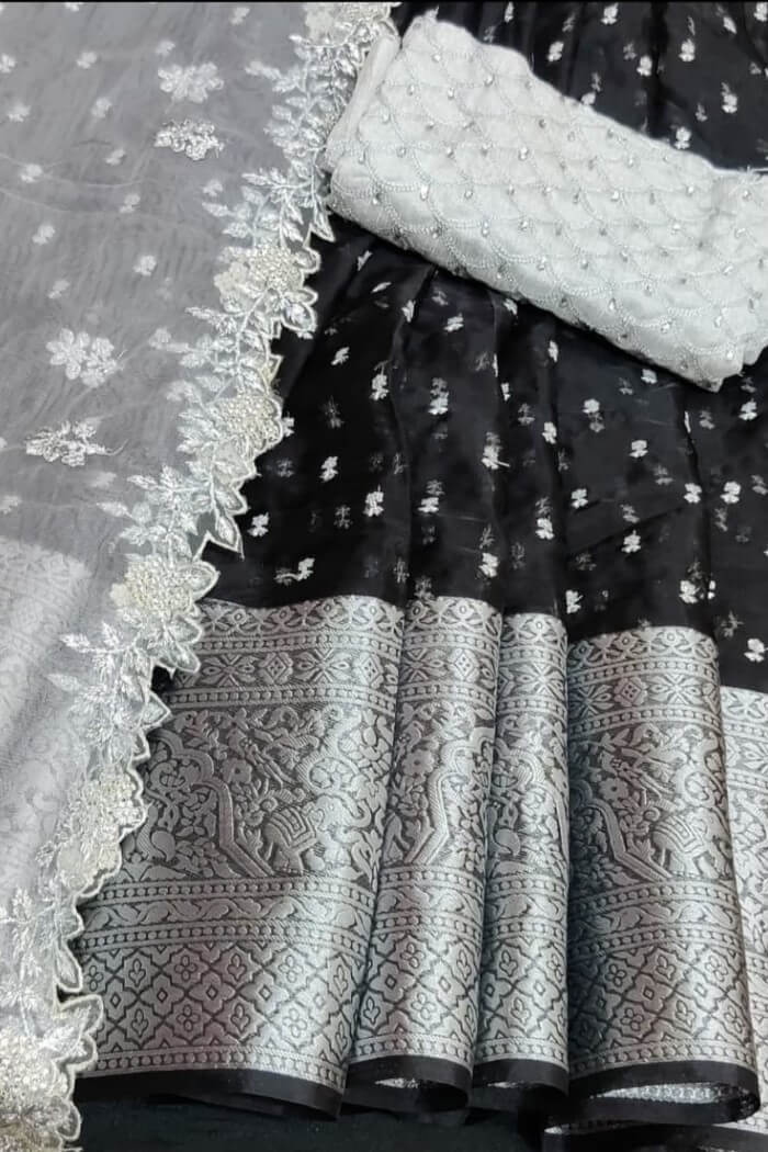 black and white half saree