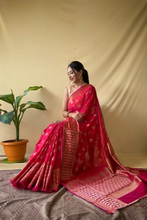 Charming Red Cotton Linen Saree-TAS03a