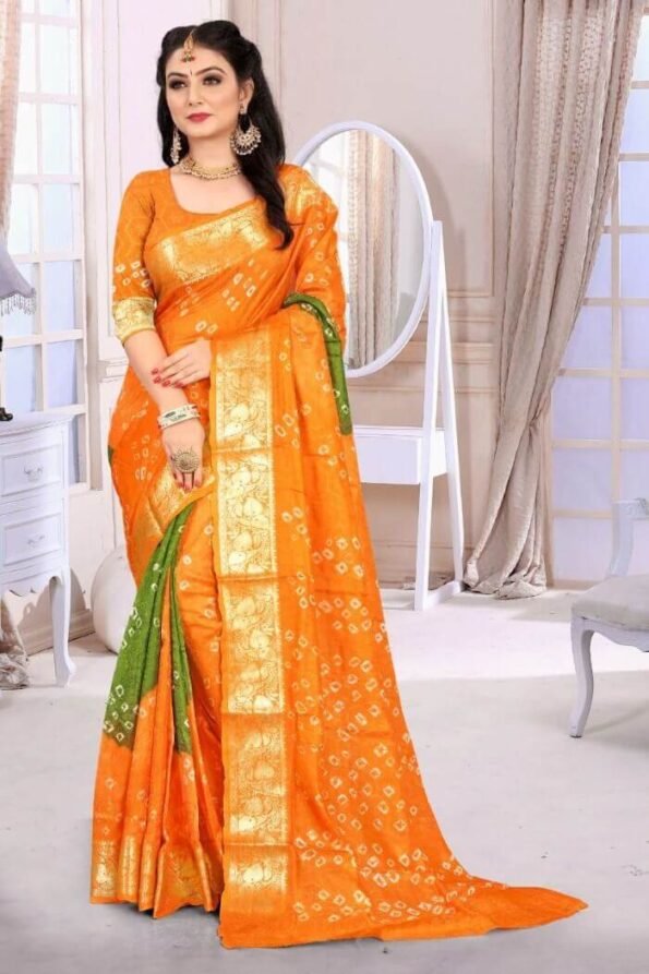 Orange Art Silk Bandhani Marriage Saree with Zari Weaving-sm04a