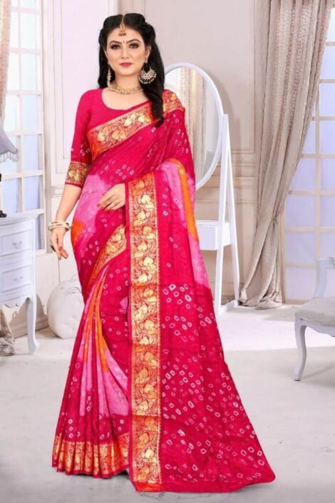 Pink Art Silk Bandhani Marriage Saree with Zari Weaving-sm04d