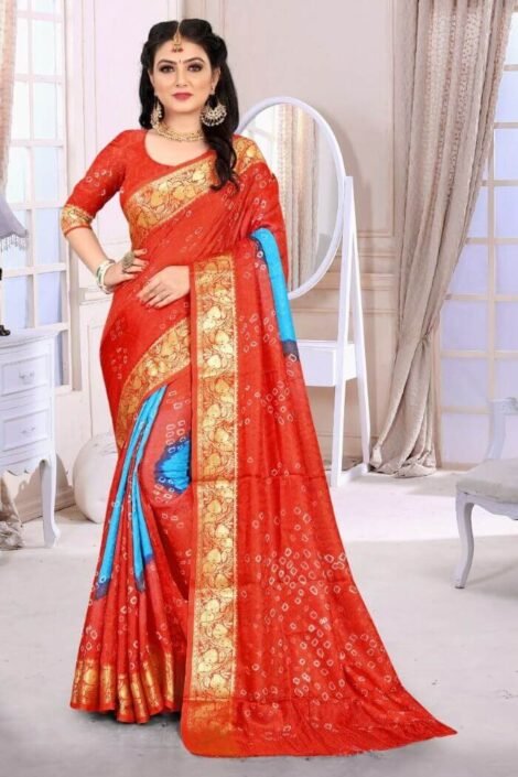 Red Art Silk Bandhani Marriage Saree with Zari Weaving-sm04h
