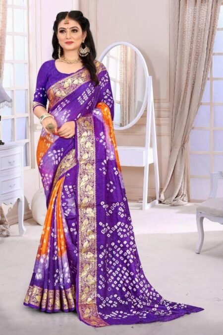 Violet Art Silk Bandhani Marriage Saree with Zari Weaving-sm04b
