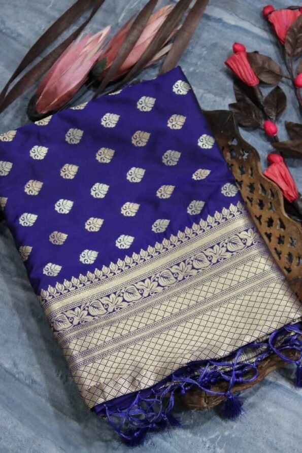 Blue Soft katan silk saree with pure zari Weaves-isha03c