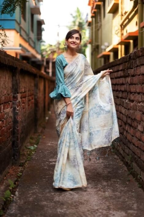Classy Orgenza silk saree with tie and dye printing-ISHA02cc