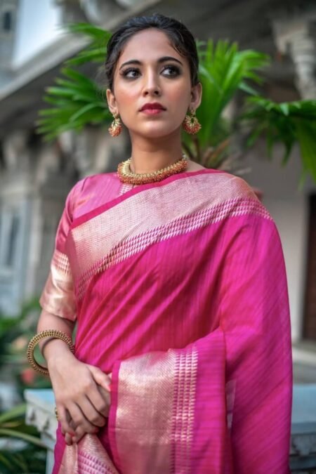 Intricate Pink Tussar Silk Traditional Saree-ish05d