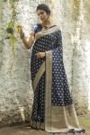 Navy Soft katan silk saree with pure zari Weaves-isha03c