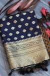 Navy Soft katan silk saree with pure zari Weaves-isha03c