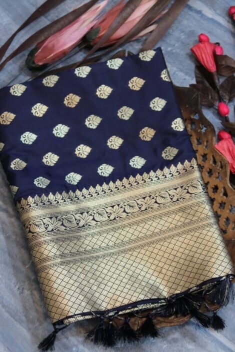 Navy Soft katan silk saree with pure zari Weaves-isha03b