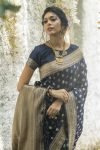 Navy Soft katan silk saree with pure zari Weaves-isha03c