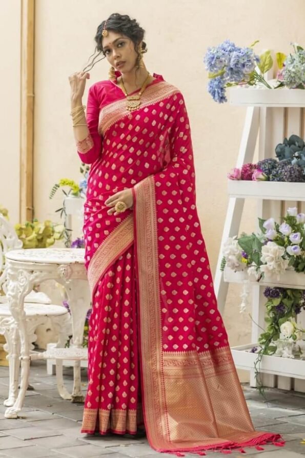 Pink Soft katan silk saree with pure zari Weaves-isha03a