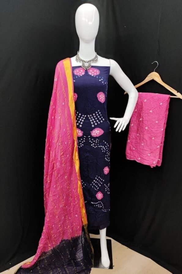 New Self Colour Gujrati Bandhani Dress Material - Designerkloth
