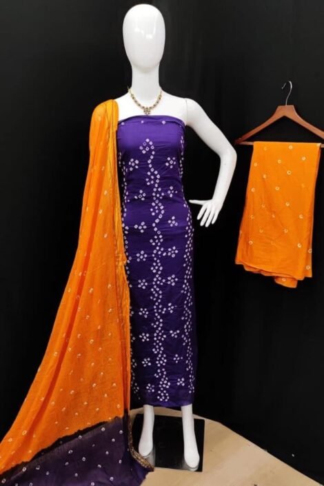 Pure Cotton Bandhani Dress Material Violet-kt06c