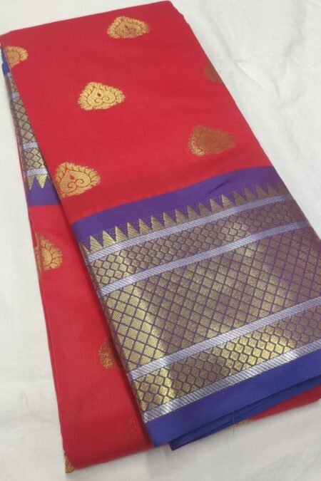 Red Lichi silk saree with zari motifs enclosed-tt06b