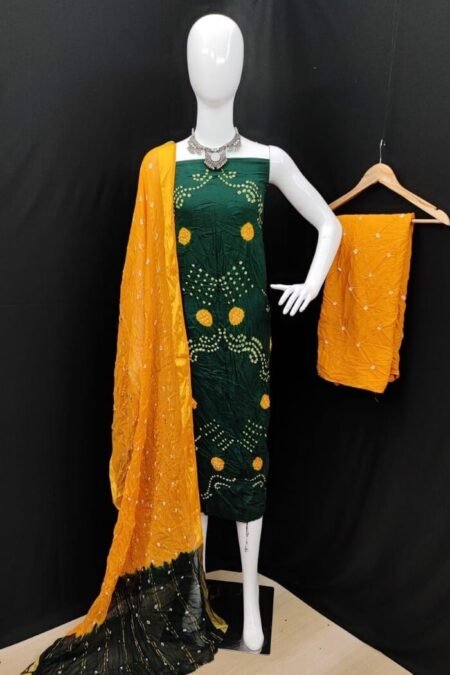 Self Colour Green Gujrati Bandhani Dress Material-kt05d