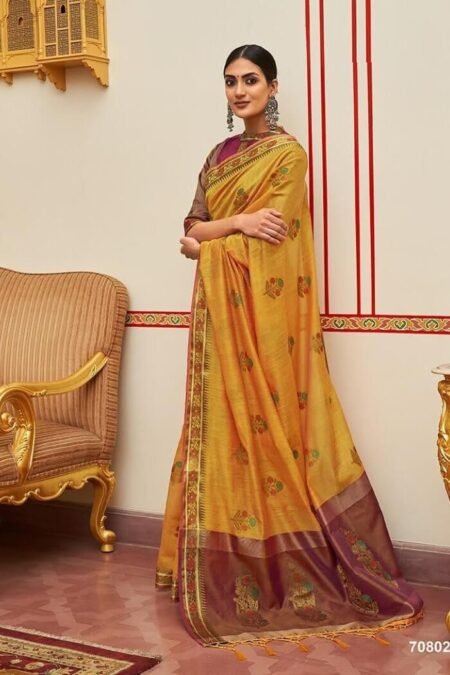 Yellow Banarasi Cotton Chanderi Sari-tt09c