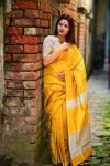 Yellow Banglori Raw silk saree with cream lining-isha01l
