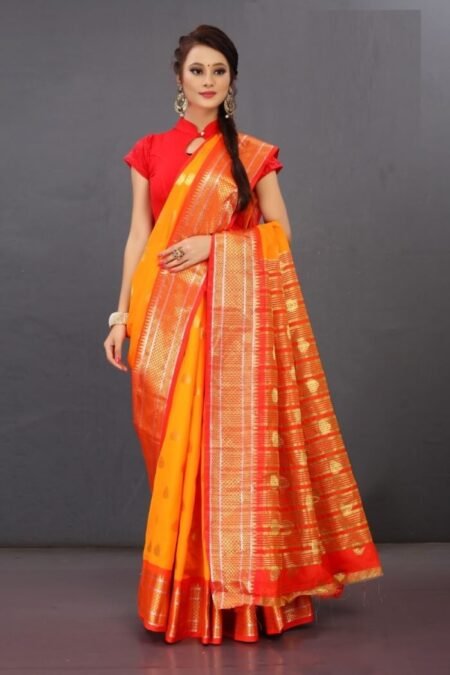 Yellow Lichi silk saree with zari motifs enclosed-tt06b