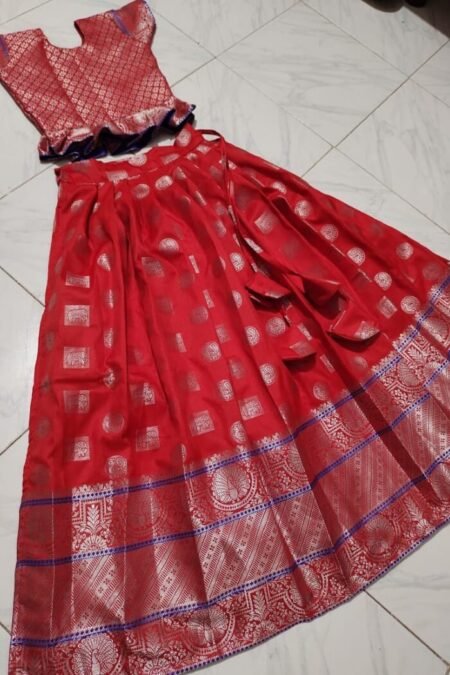 Baby Girls Red Lehenga Choli Ethnic Wear Weaving Ghagra-PVR03a