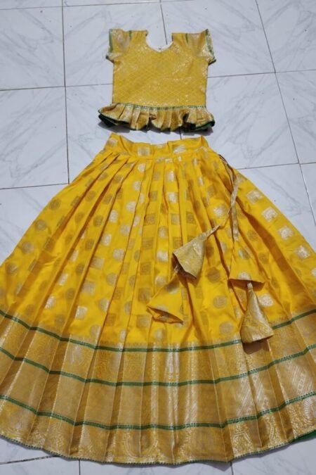 Baby Girls Yellow Lehenga Choli Ethnic Wear Weaving Ghagra-PVR03E
