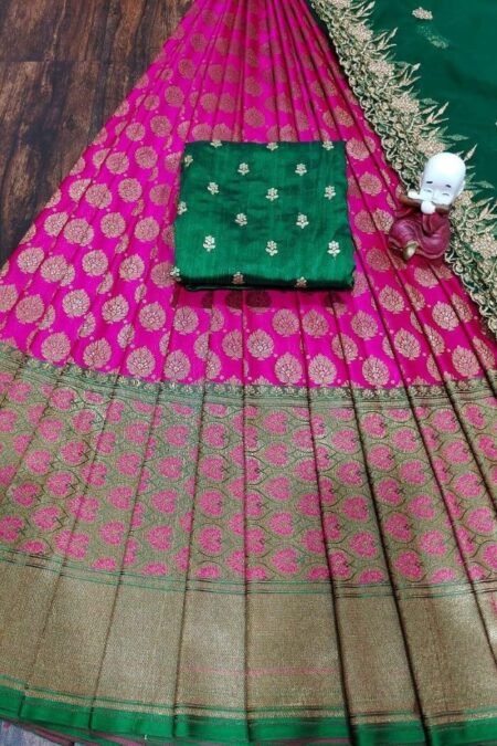 Pink & Green Traditional Half Saree-pvr05b