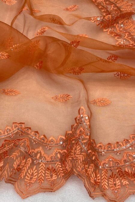 Beautiful Orange Organza Silk Sequence & Viscose thread Work-me102da