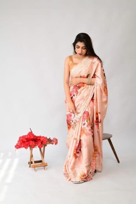 Energetic Cream Colour Sequence Worked Saree-me101ba
