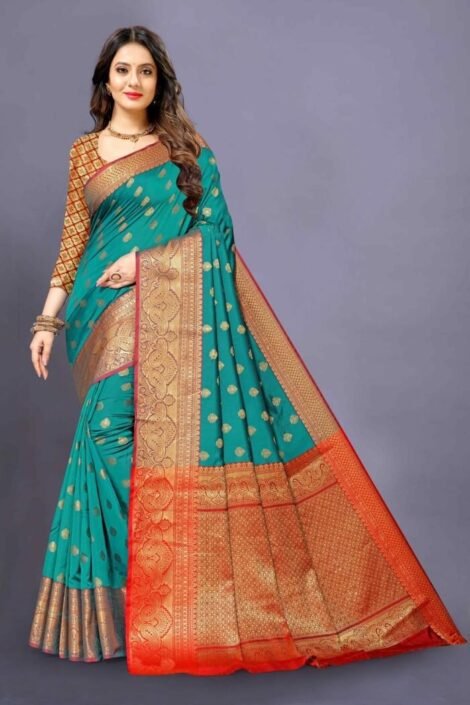 Glamourous Wedding And Festive Rama Silk Weave Saree-mnx01ba
