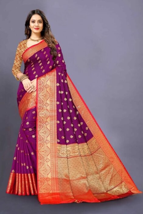 Glamourous Wedding And Festive Violet Silk Weave Saree-mnx01ca