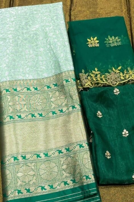 Green Kanjiveram Silk Zari half saree with blouse-rads02fb