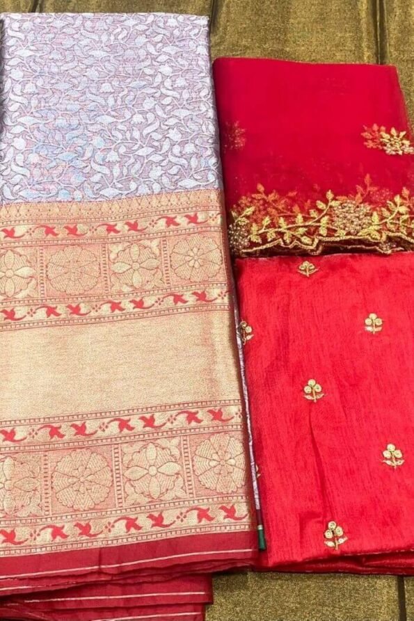 Red Kanjiveram Silk Zari half saree with blouse-rads02bb