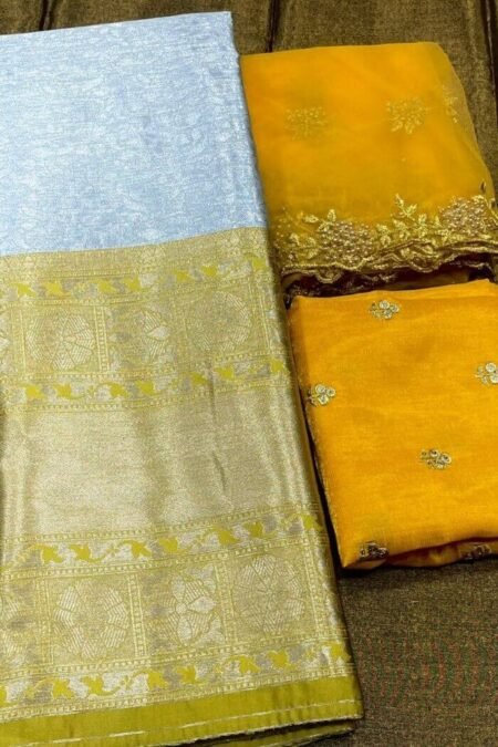 Yellow Kanjiveram Silk Zari half saree with blouse-rads02ca