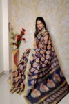 Blue Printed Chanderi Cotton Saree With Blouse-ras02da