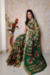 Dark Green Printed Chanderi Cotton Saree With Blouse-ras02ca