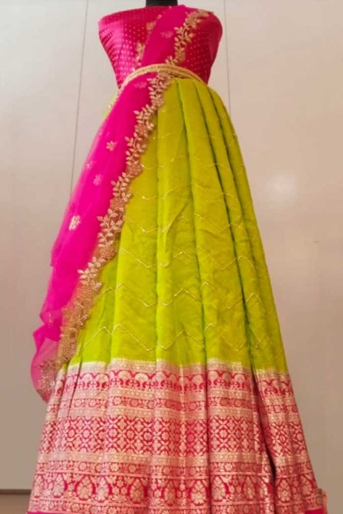 Lehenga Half Saree In South Indian In Lime-PVRC04A