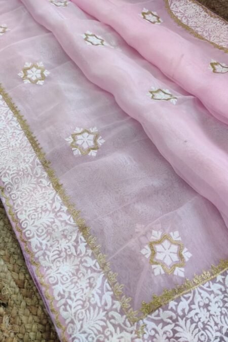 Pink Organza Saree with Kashmiri Thread Work-ME114DA
