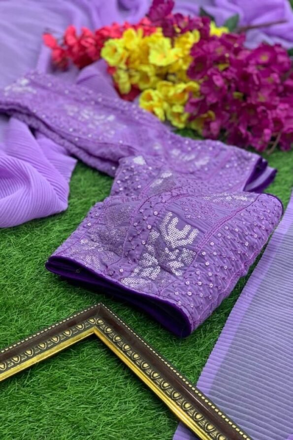 Ravishing Violet Pleated Saree with Blouse-App01ad