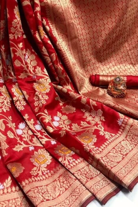 Red Banarasi Silk gold weaving border-Rajd01b