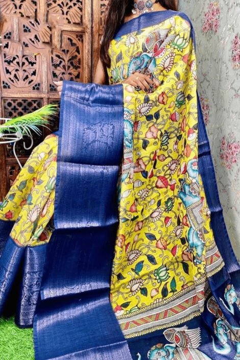 Festive Kalamkari Printed Silk Saree-RAS07a