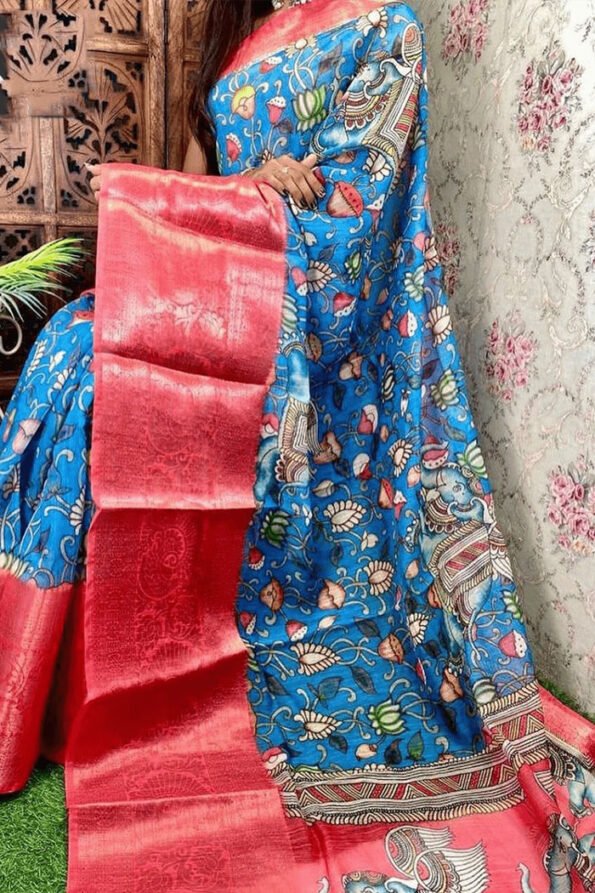 Festive Kalamkari Printed Silk Saree-RAS07b