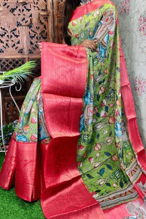Festive Kalamkari Printed Silk Saree-RAS07e
