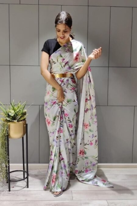 Floral Print Satin Silk Ready To Wear Saree-HC06