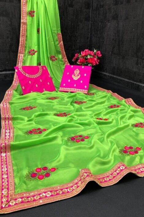 Green Embroidery Lace Wedding Saree-MABH01aa