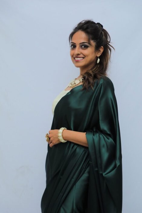 Green Plain Saree with Stitched Blouse-RJC01cb