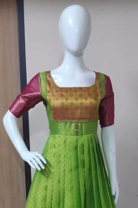 Green Traditional Banarasi Silk Long Dress-PVRC09Bb