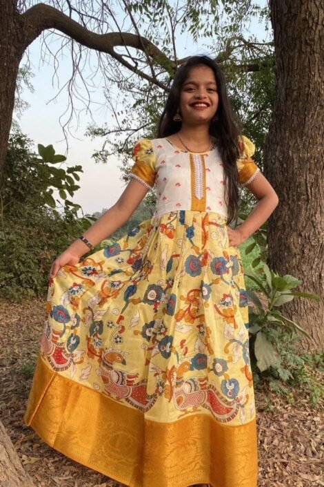 Kalamkari Design Long Gown For Girls-PVRC11b