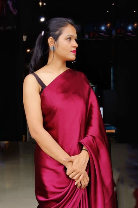 Pink Plain Saree with Stitched Blouse-RJC01H
